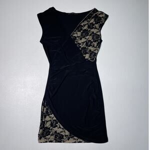 Vtg 90s Black Lace Bodycon Mini Dress / Sz S / SYMPHONY Going Out Goth Grunge